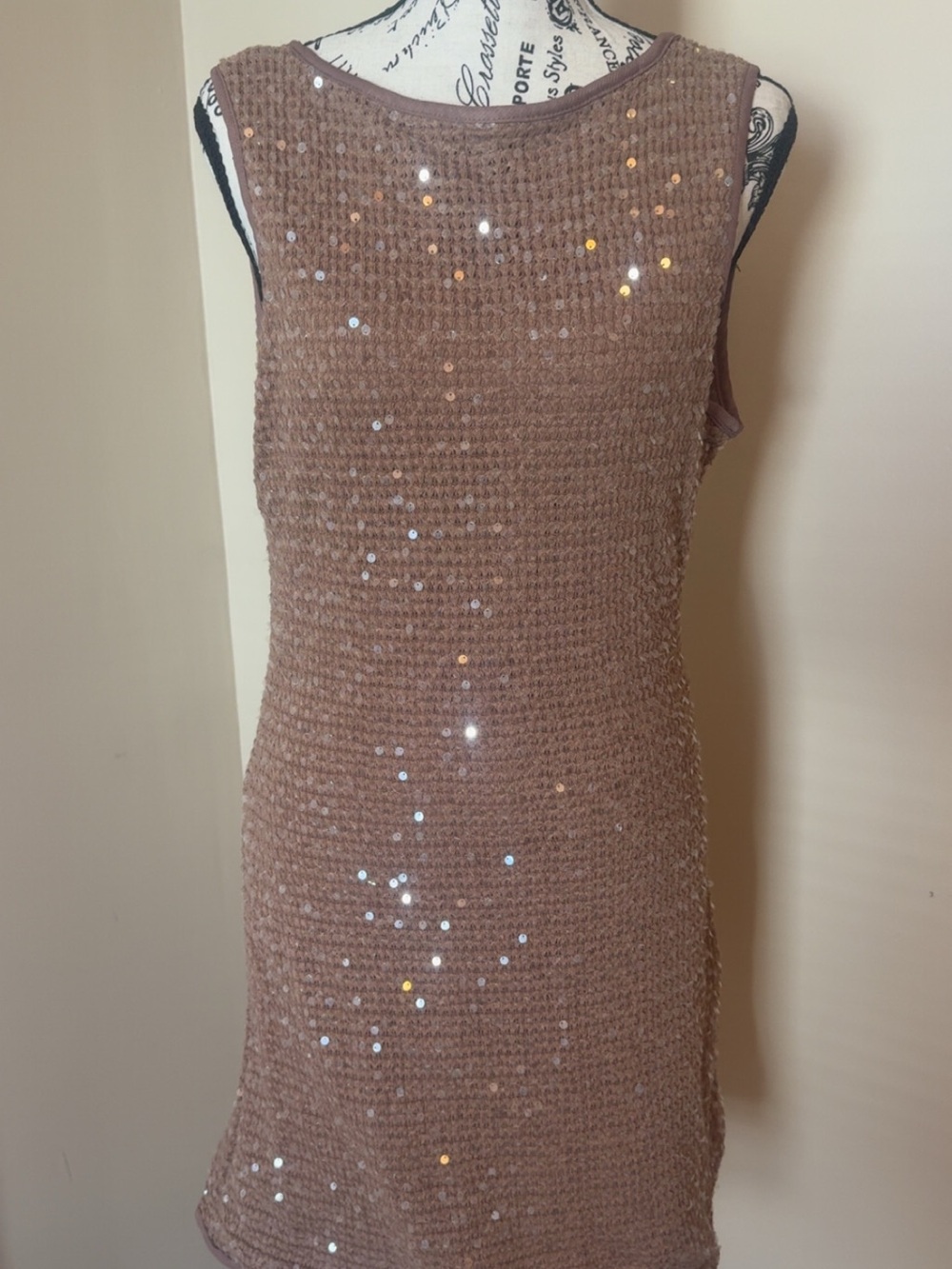 Sleeveless Sequin Knit Dress - Brown